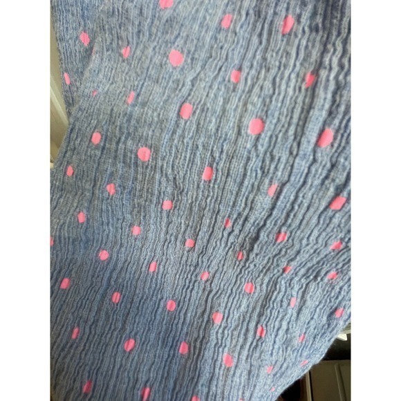 Carter's 12 Month Light Blue Denim & Hot Pink Poka Dot Dress w/‎ Bow & High Neck - Picture 10 of 10